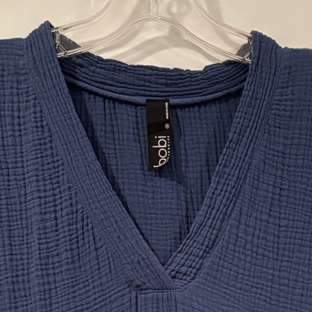Bobi Navy Textured V-Neck Top